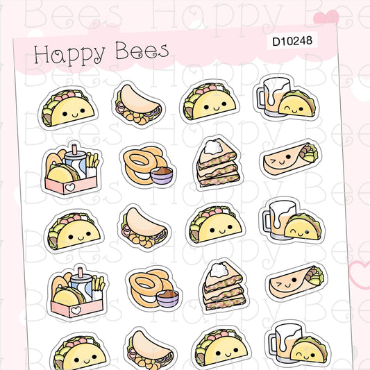 Taco Doodles - Cute Fast Food Takeout Planner Stickers D10248