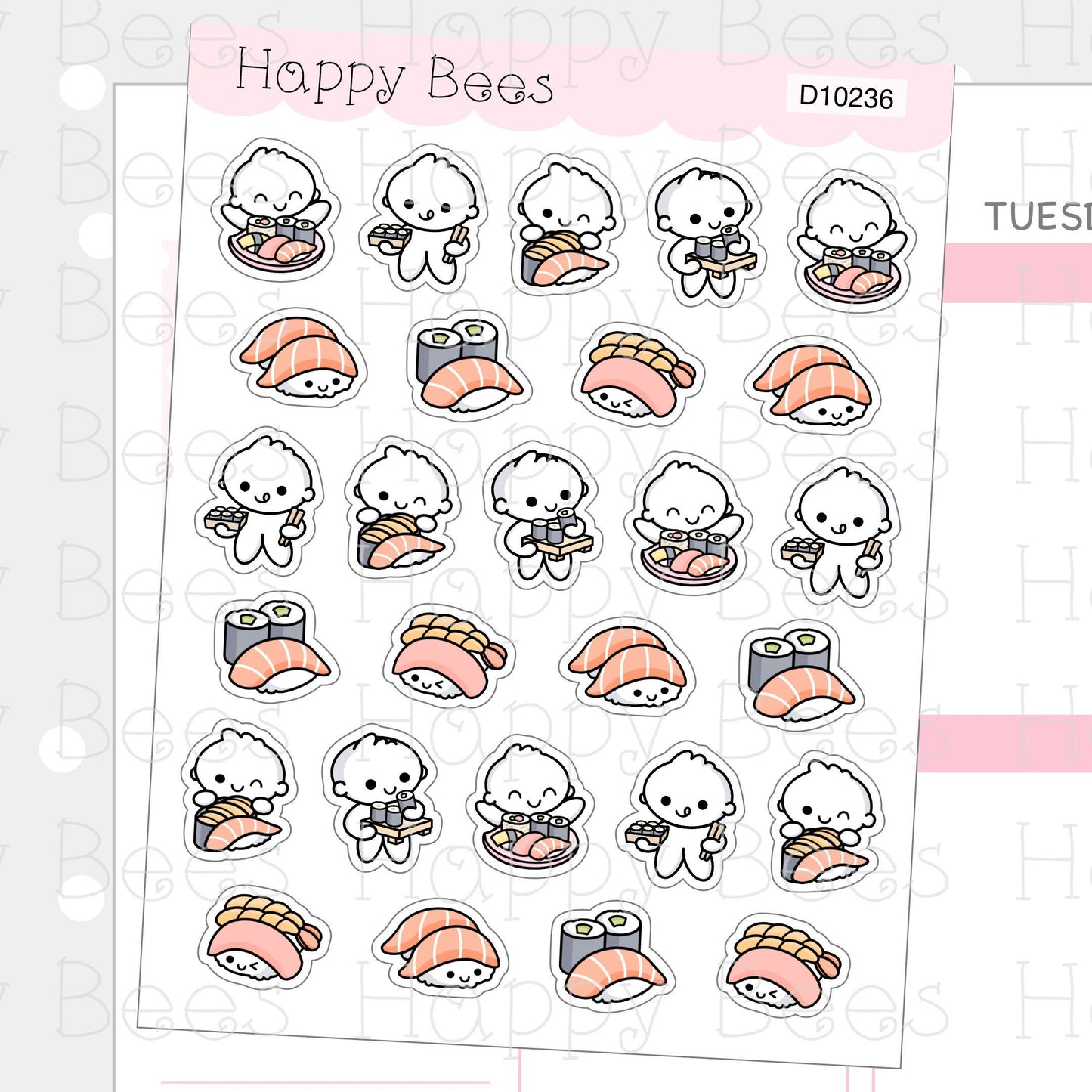 Sushi Doodles - Cute Asian Food Takeout Planner Stickers D10236