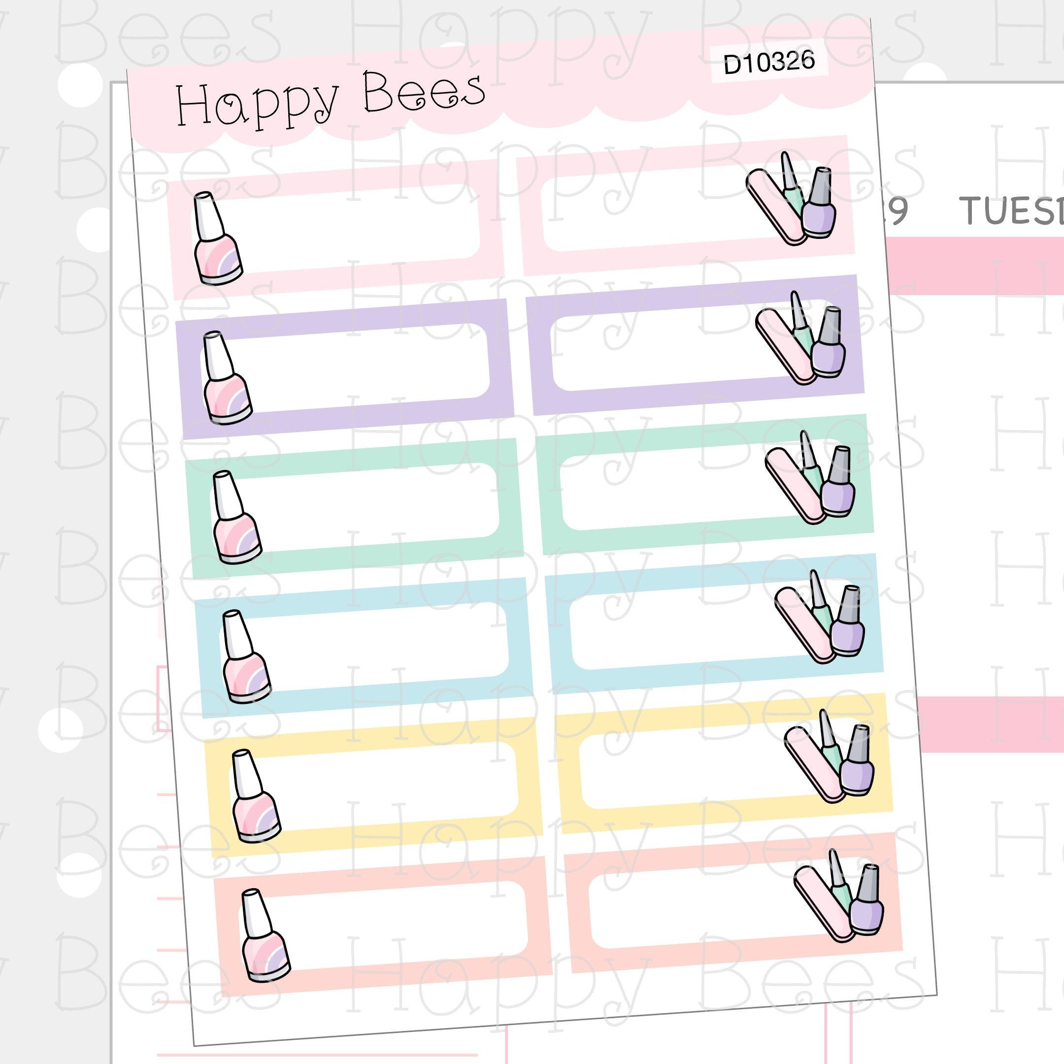 Nail Appointment Boxes - Cute Doodles Beauty Planner Stickers D10326