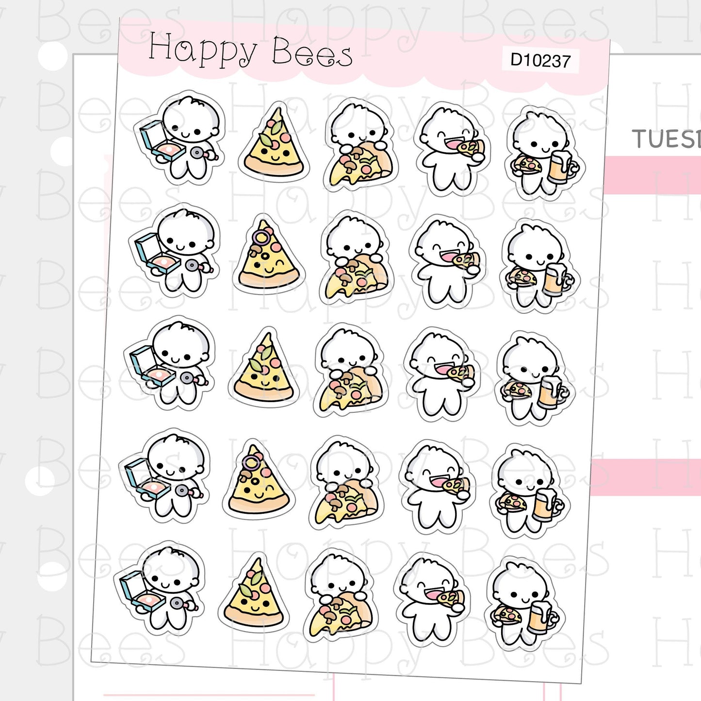 Pizza Night Doodles - Cute Food Takeout Planner Stickers D10237