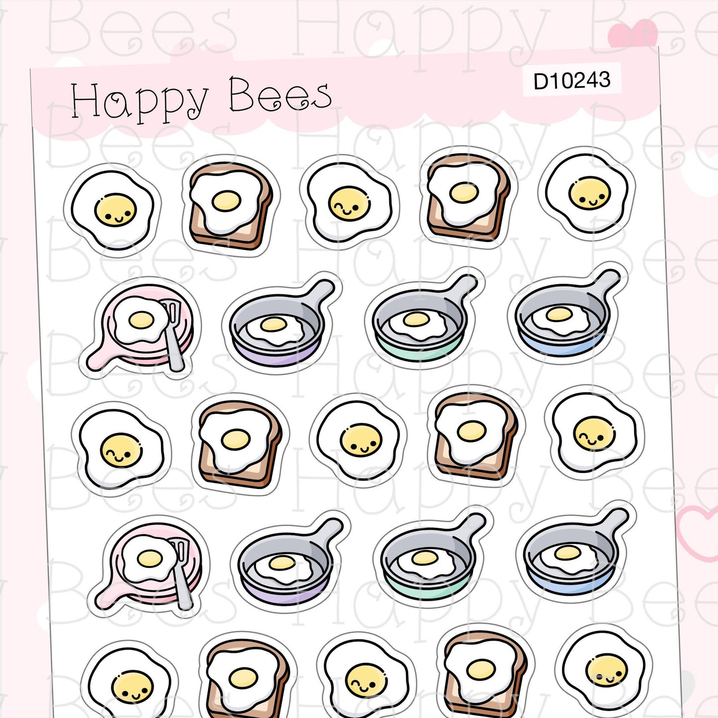 Fried Egg Doodles - Cute Food Toast Breakfast Planner Stickers D10243