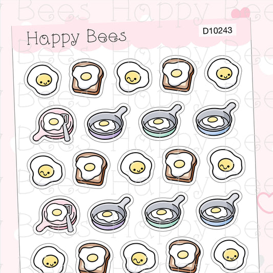 Fried Egg Doodles - Cute Food Toast Breakfast Planner Stickers D10243