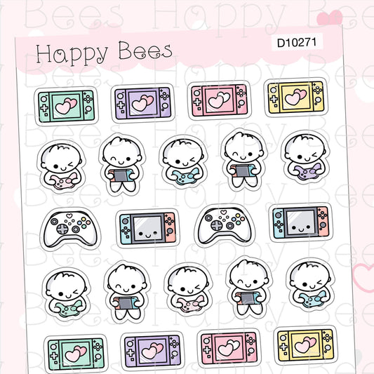 Video Game Doodles - Cute Game Night Controller Planner Stickers D10271