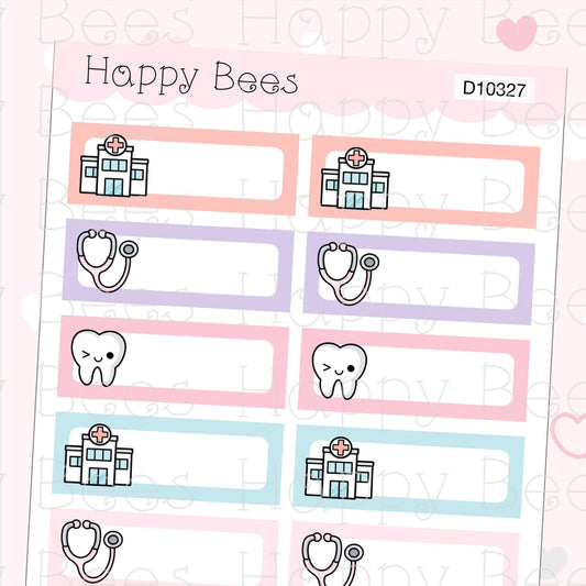 Medical Appointment Boxes - Cute Doodles Doctor Dentist Planner Stickers D10327
