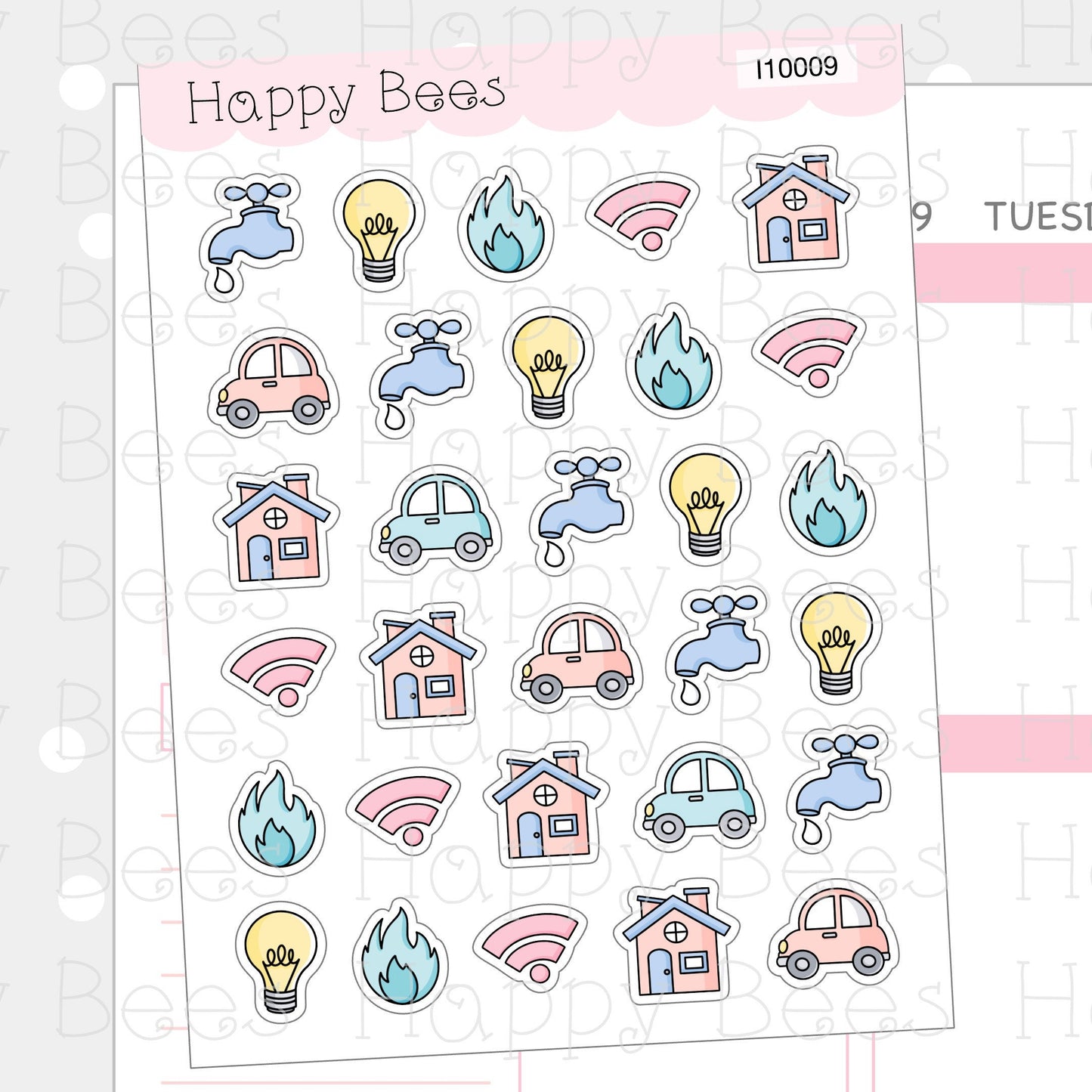 Bill Due Icons Vol.1 - Functional Cute Doodles Planner Stickers I10009