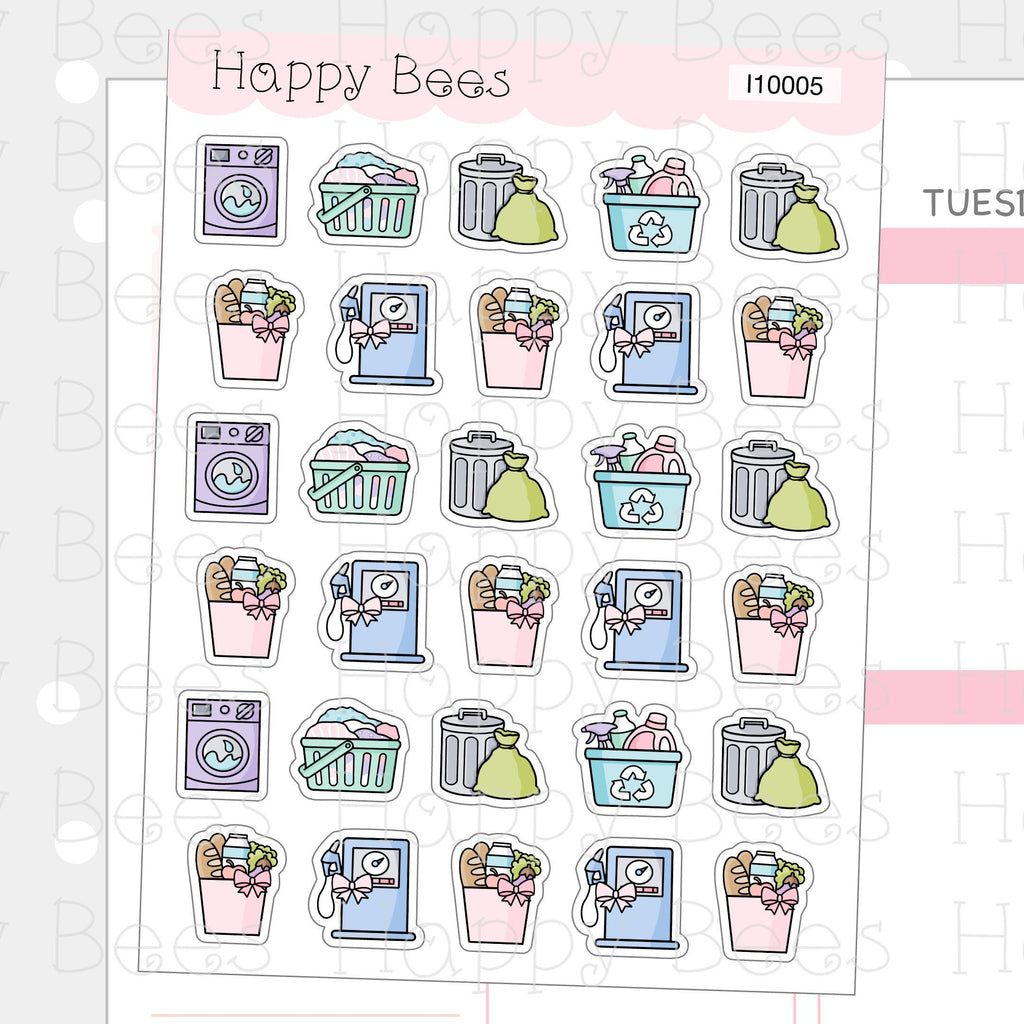 Chores Icons Vol.2 - Functional Cute Doodles Planner Stickers I10005