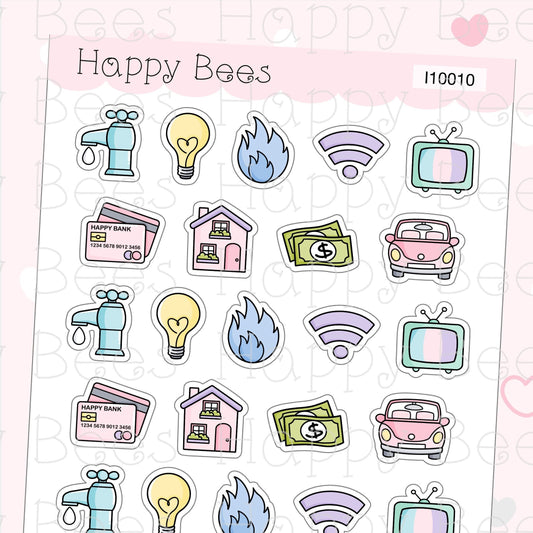 Bill Due Icons Vol.2 - Functional Cute Doodles Planner Stickers I10010