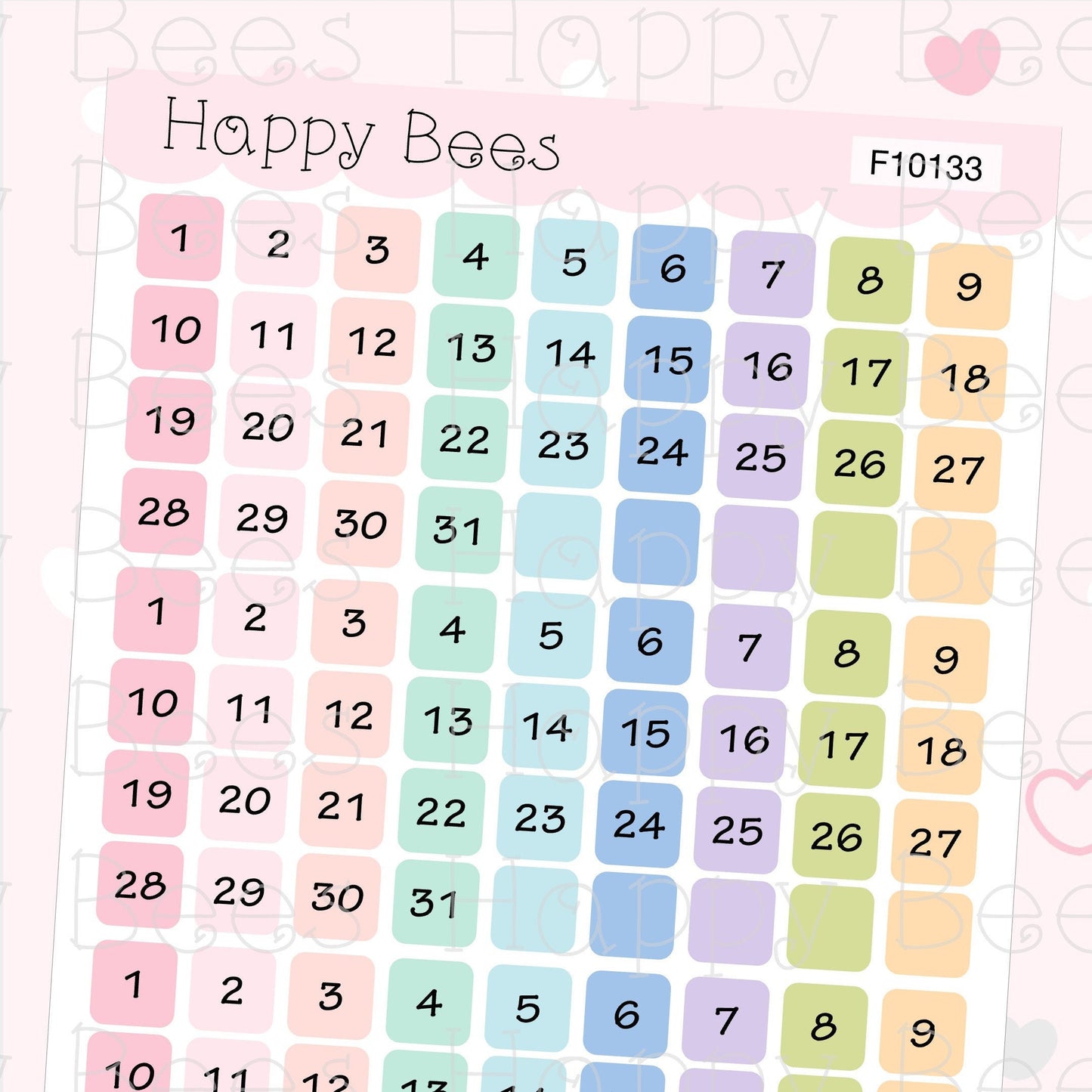 Mini Monthly Date Squares - Functional Cute Planner Stickers F10133