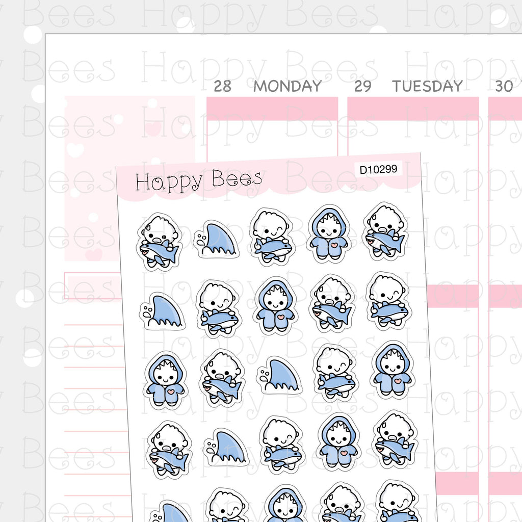 Shark Doodles - Cute Period Shark Week Planner Stickers D10299