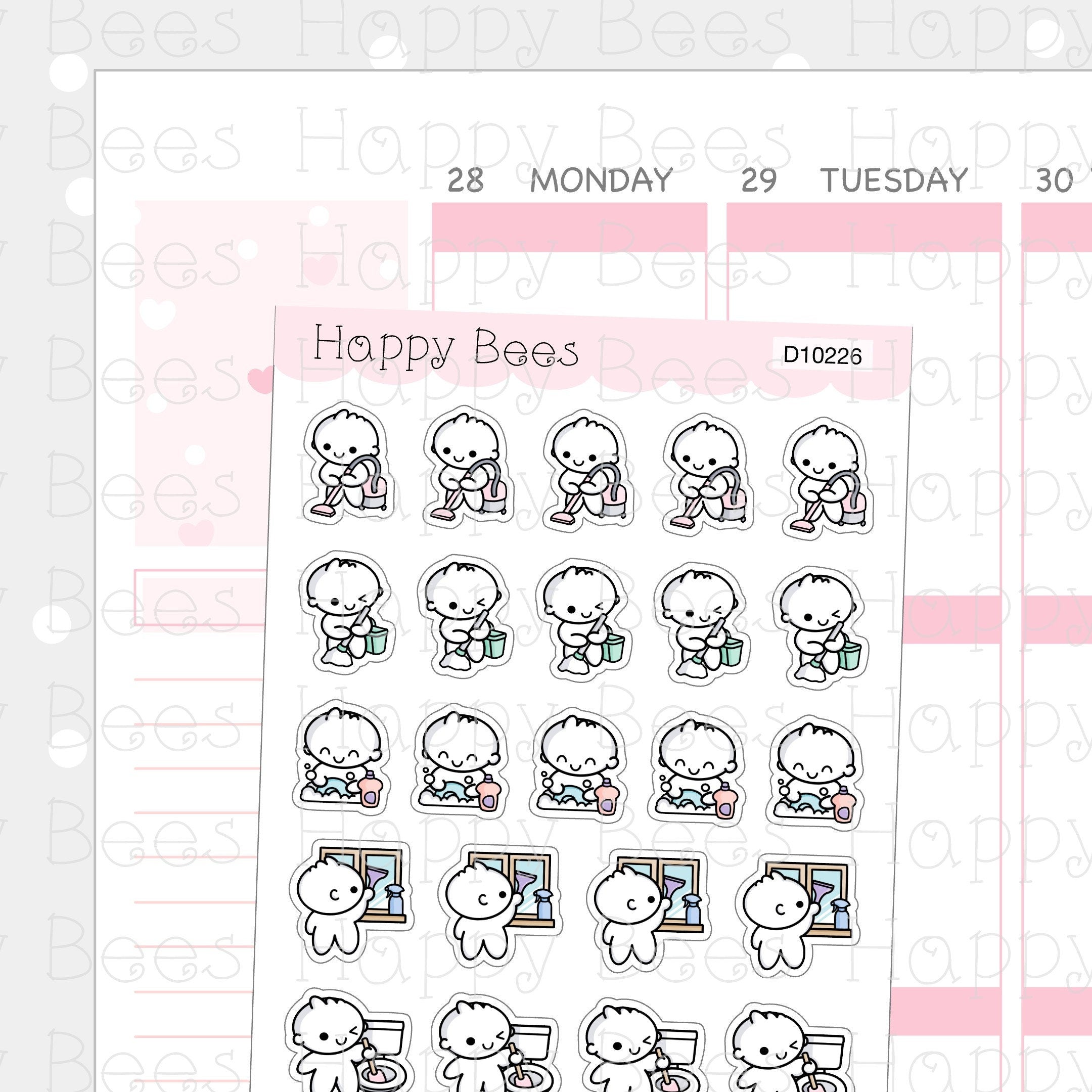 Chores Doodles Vol. 1 - Cute Cleaning Housework Planner Stickers D10226