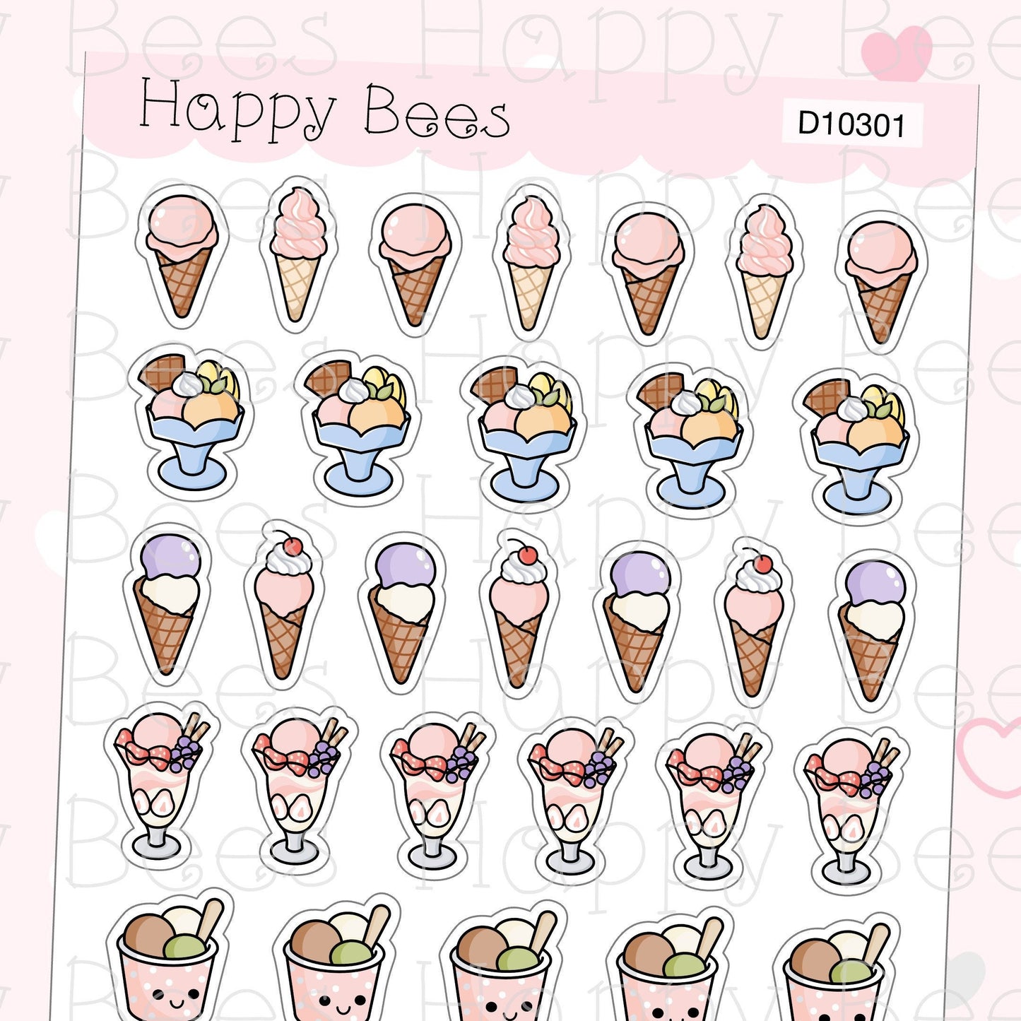 Ice Cream Doodles - Cute Food Dessert Planner Stickers D10301