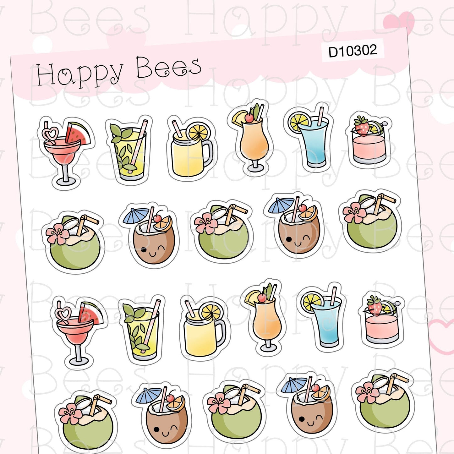 Summer Drinks Doodles - Cute Food Cocktail Fruit Juice Planner Stickers D10302