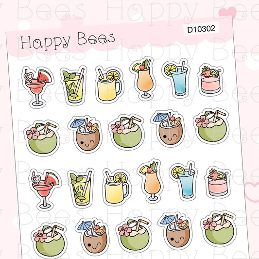 Summer Drinks Doodles - Cute Food Cocktail Fruit Juice Planner Stickers D10302