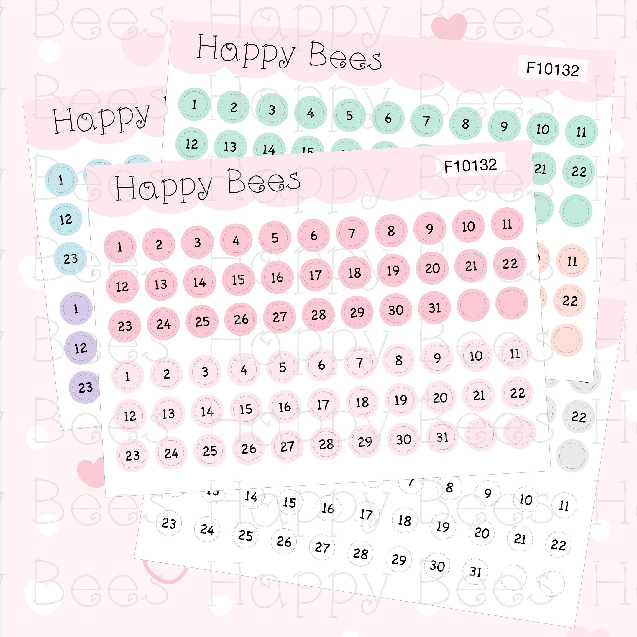 Mini Monthly Date Dots - Functional Cute Hobonichi Weeks Planner Stickers F10132