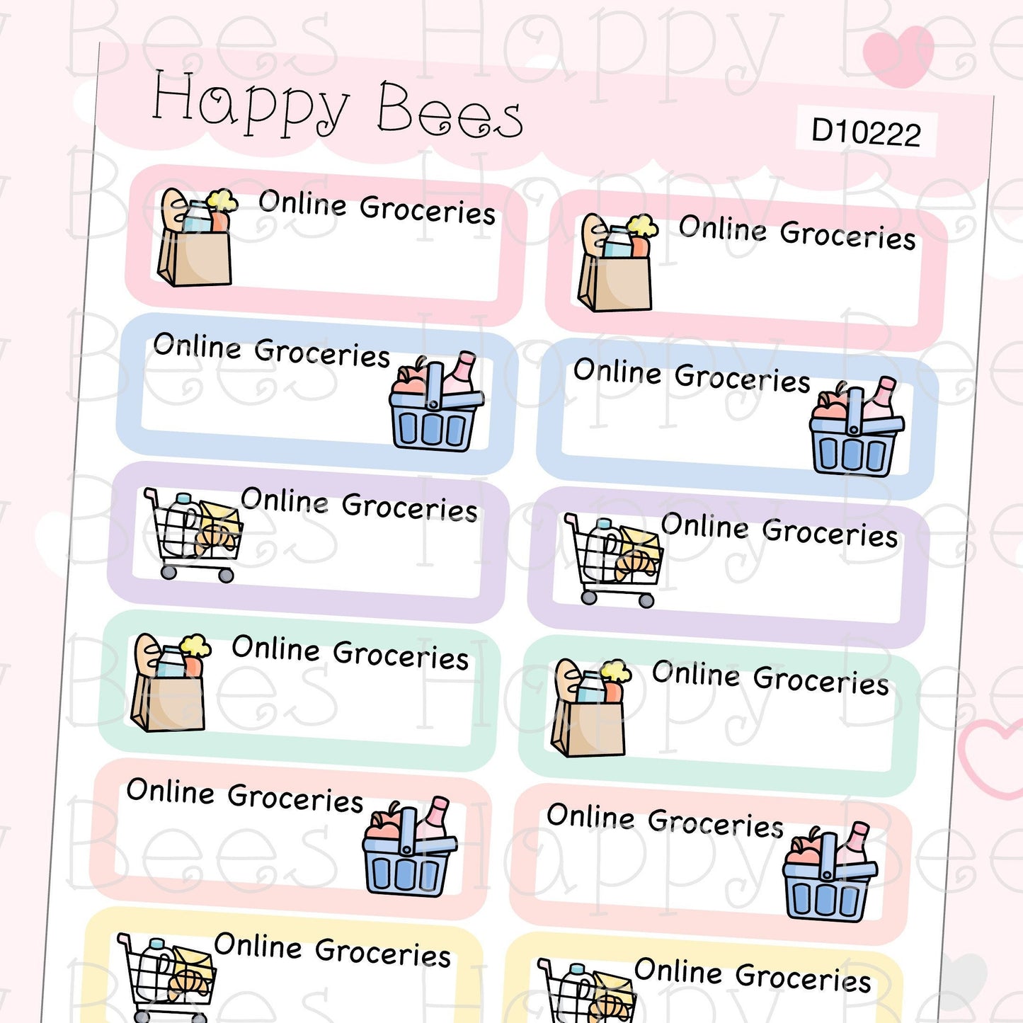 Online Groceries Tracker Boxes - Cute Doodles Shopping Planner Stickers D10222