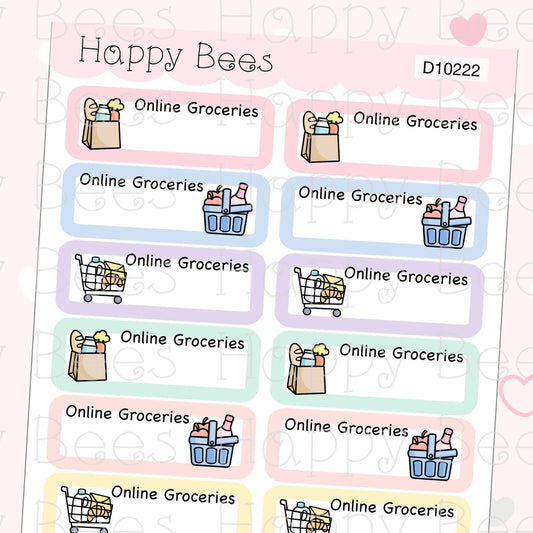 Online Groceries Tracker Boxes - Cute Doodles Shopping Planner Stickers D10222