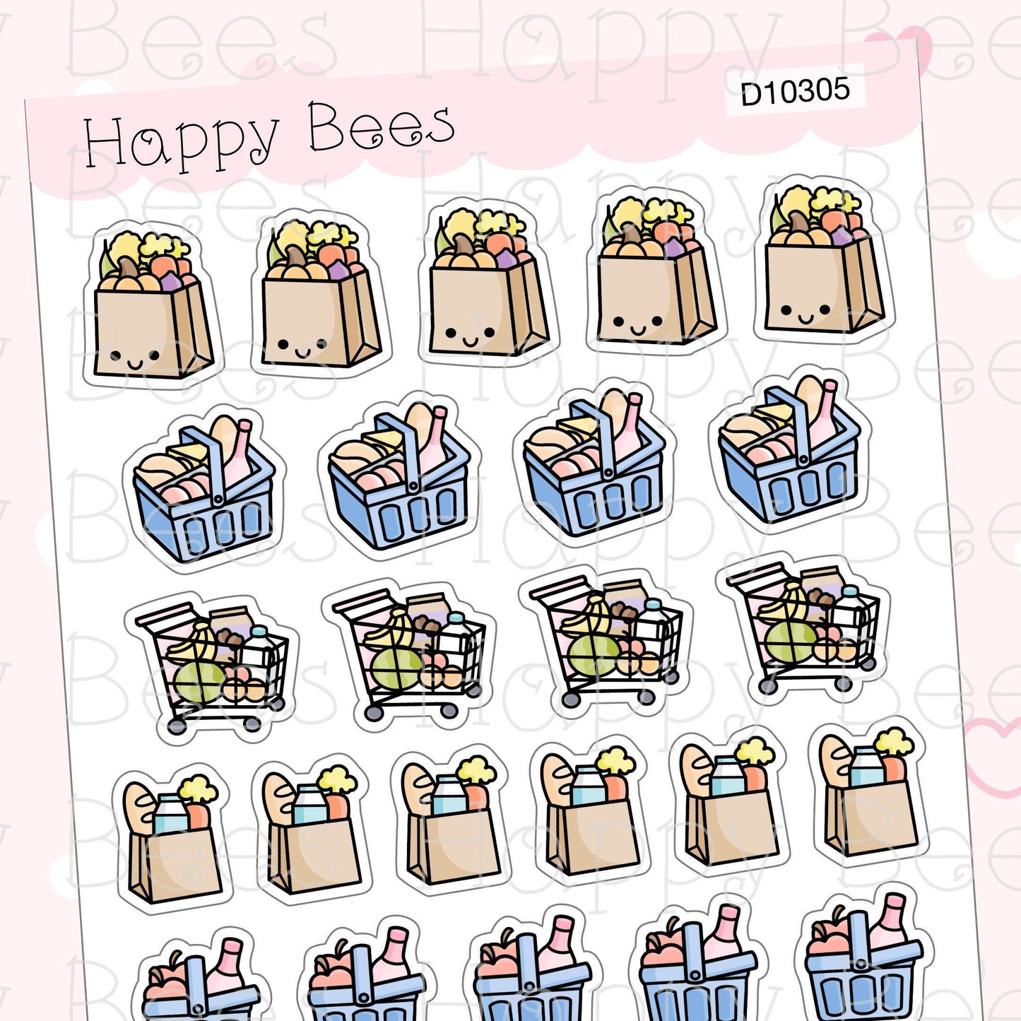 Grocery Shopping Doodles Vol. 2 - Cute Chores Housework Planner Stickers D10305