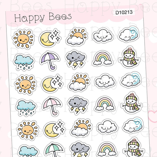 Weather Doodles - Cute Functional Planner Stickers D10213