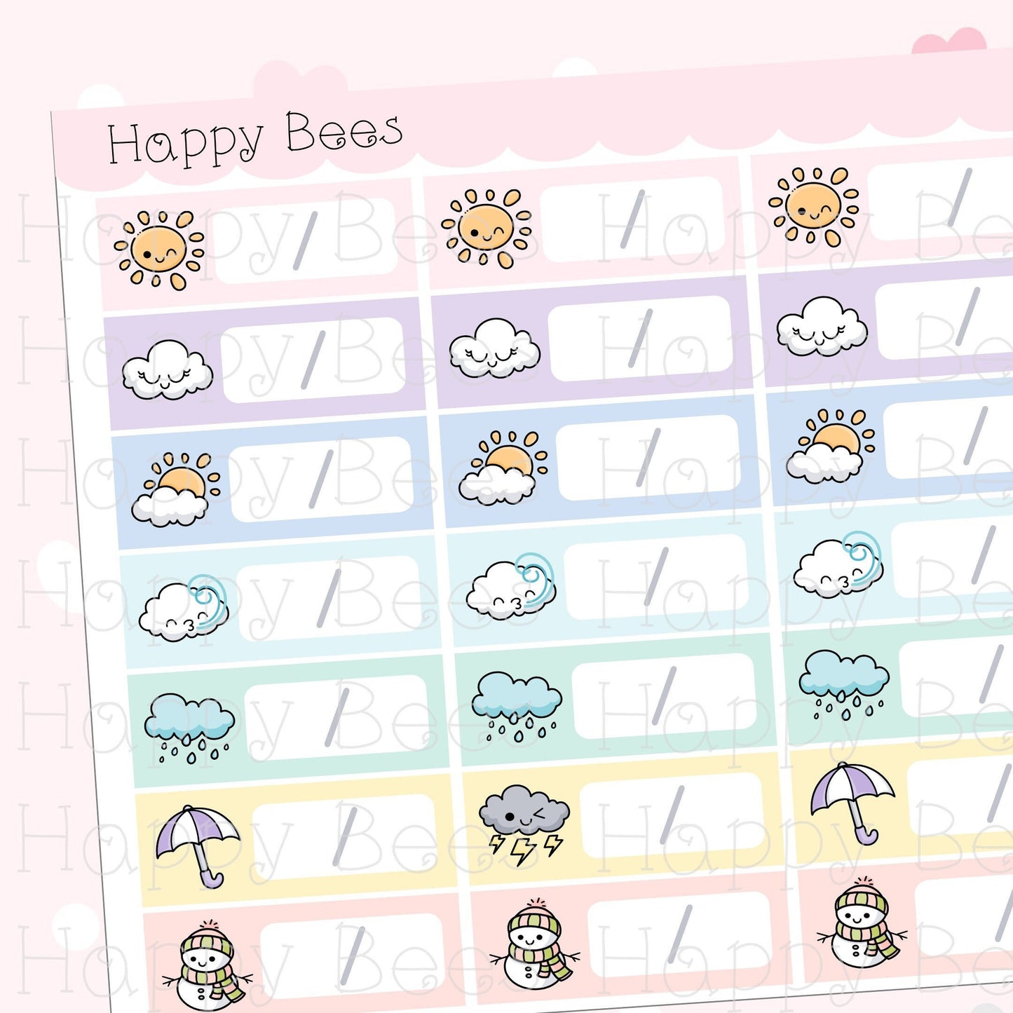 Daily Weather Tracker Boxes - Cute Doodles Functional Planner Stickers D10216