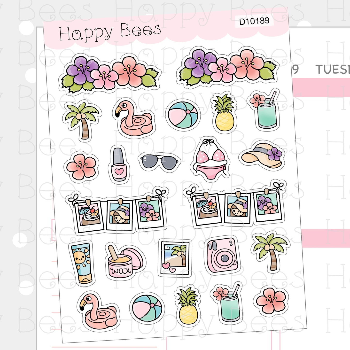 Summer Doodles & Dividers - Cute Beach Floral Planner Stickers D10189