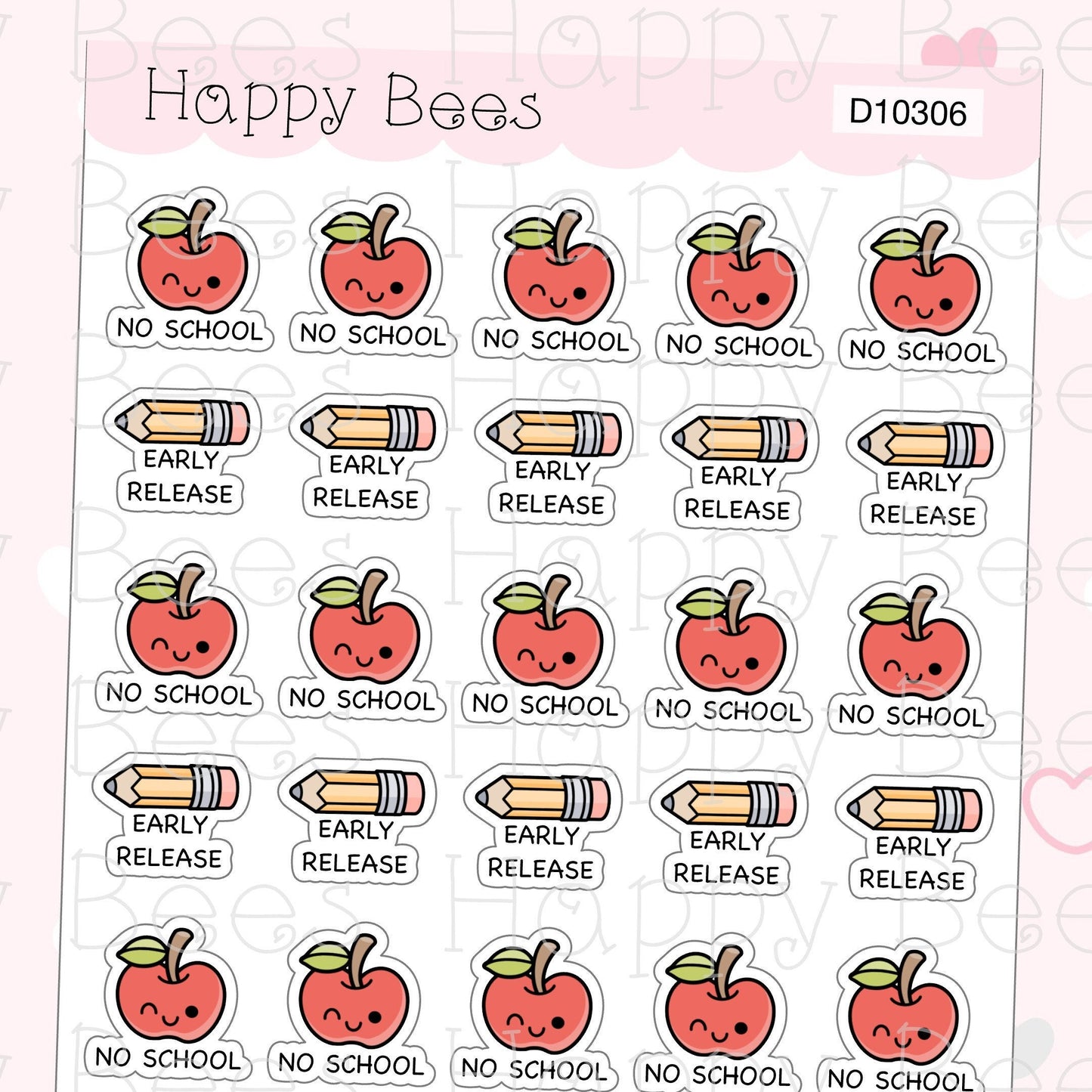 No School & Early Release Doodles - Cute School Planner Stickers D10306