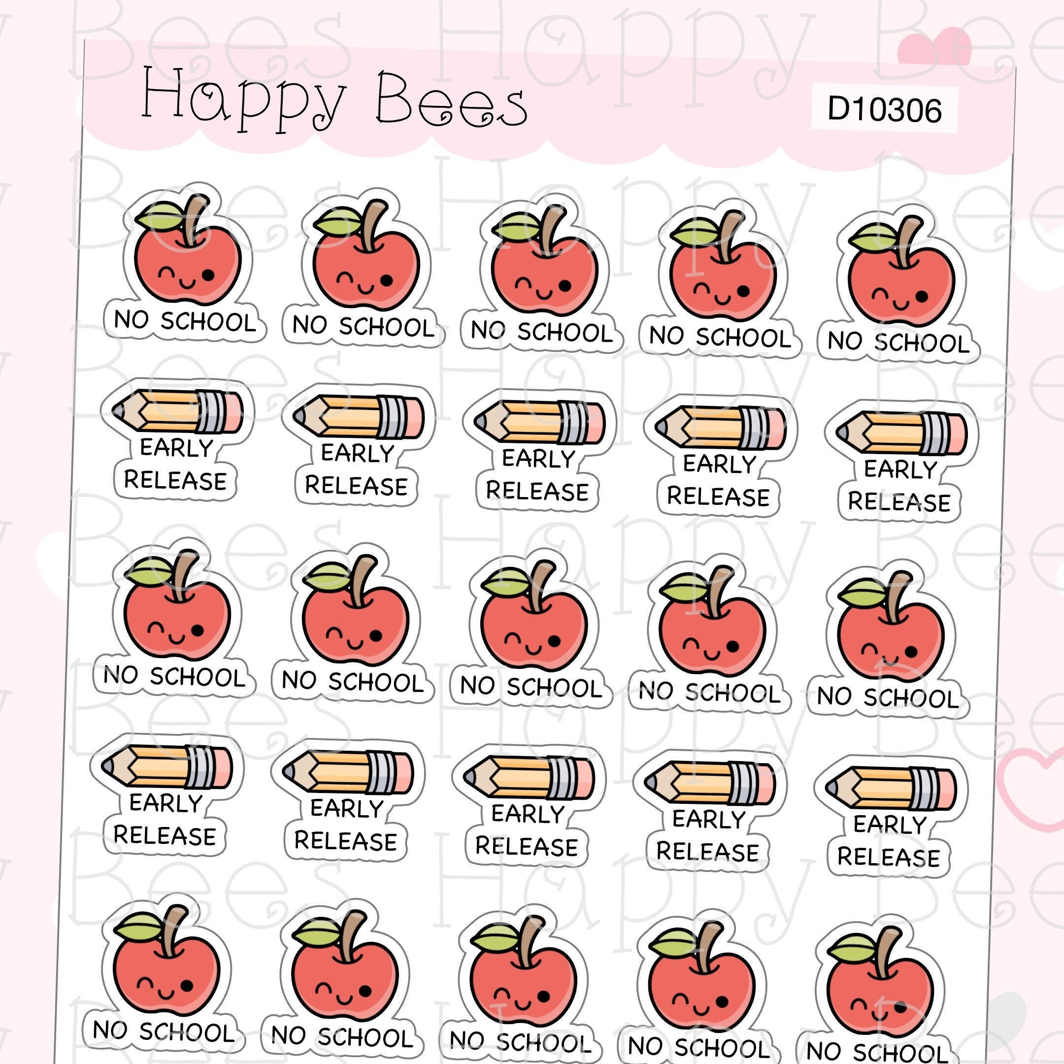 No School & Early Release Doodles - Cute School Planner Stickers D10306