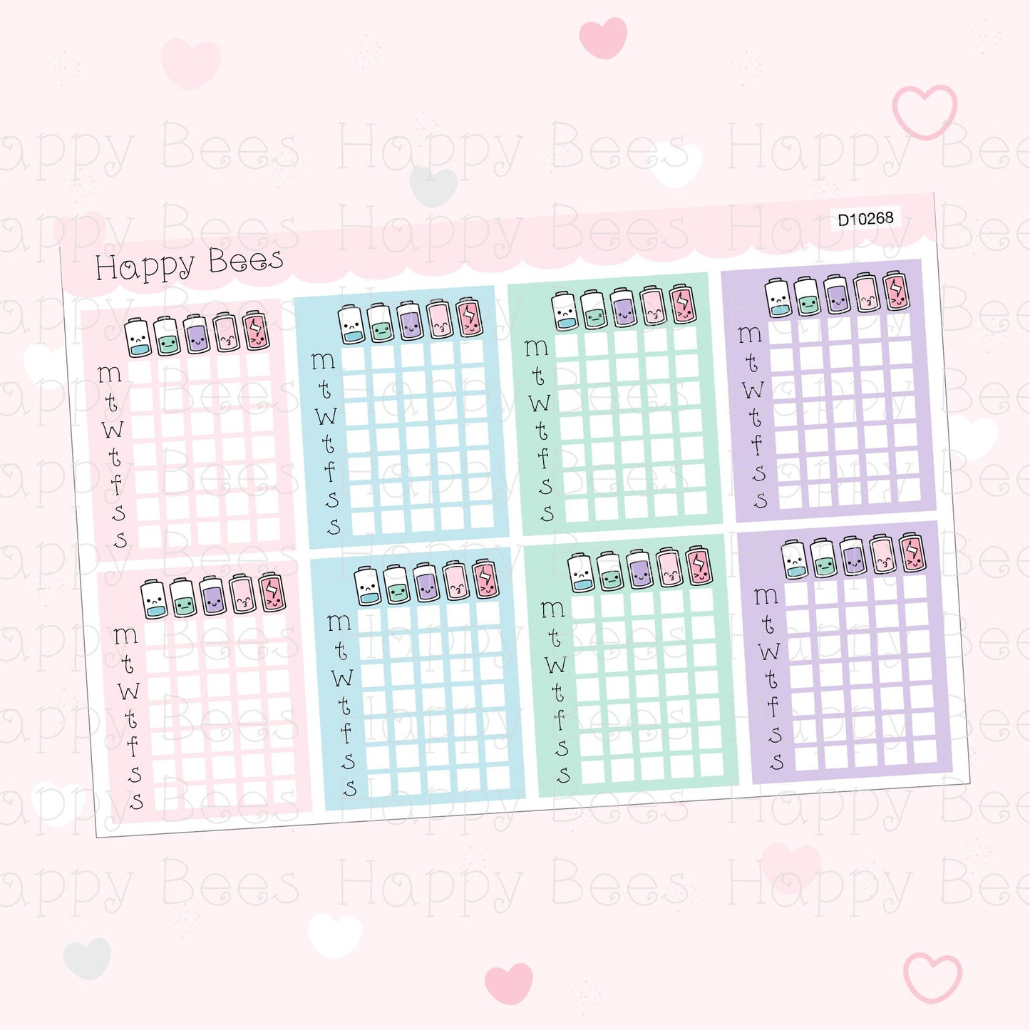 Energy Level Weekly Tracker Full Boxes - Cute Functional Planner Stickers D10268