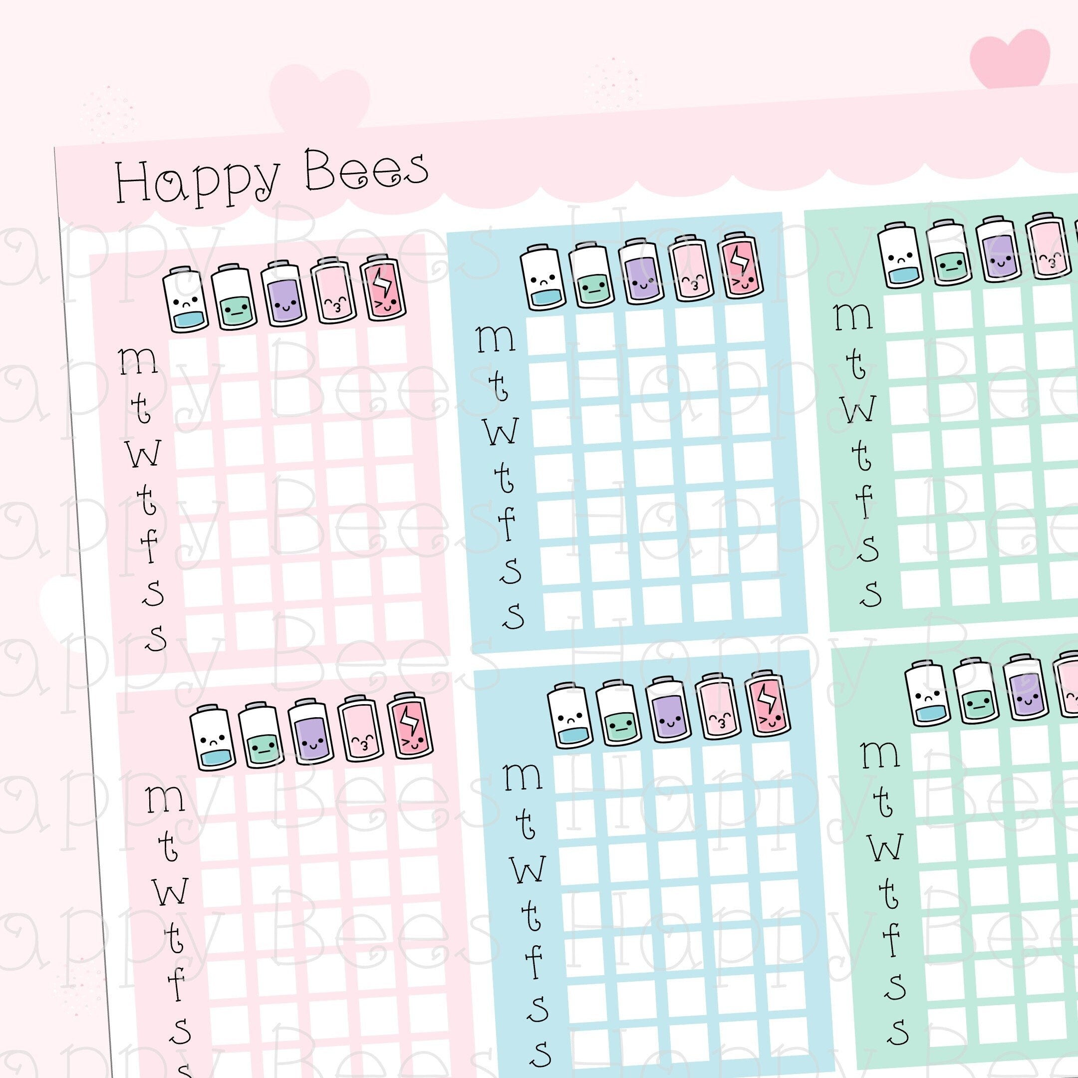 Energy Level Weekly Tracker Full Boxes - Cute Functional Planner Stickers D10268