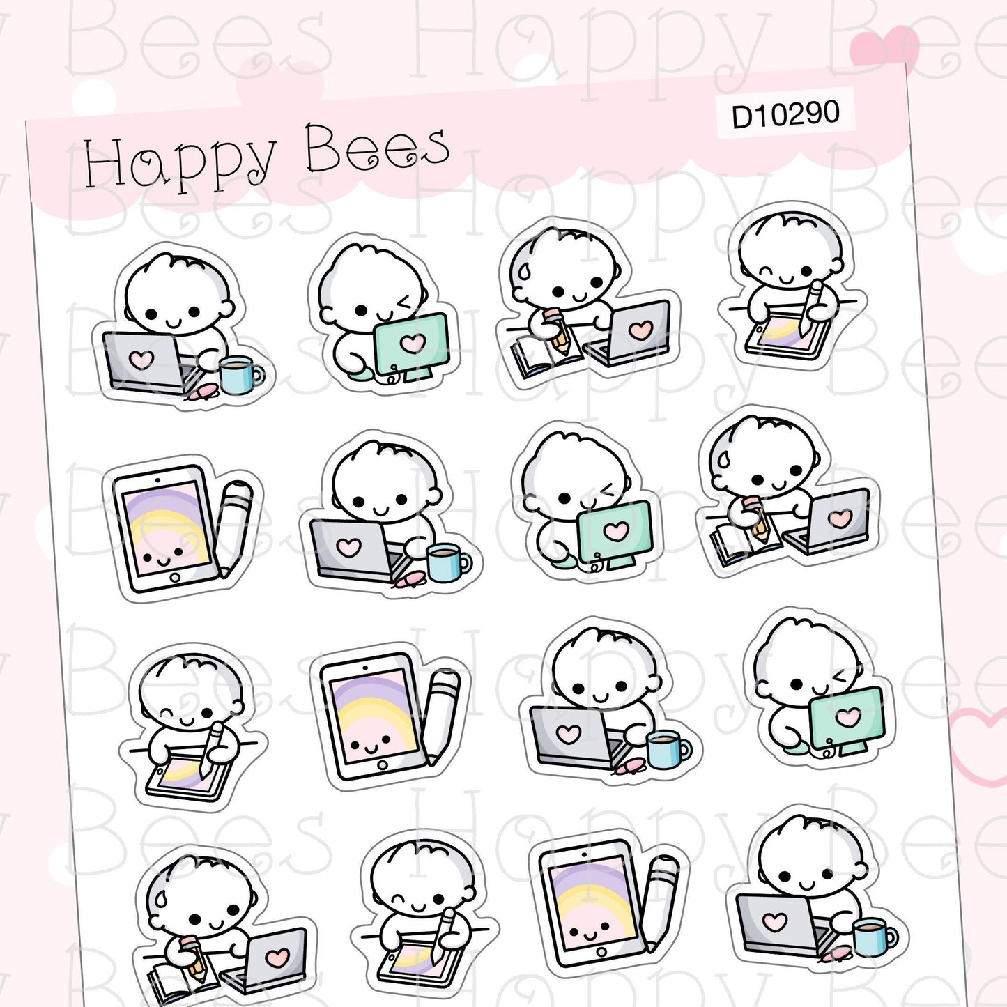 Work Doodles - Cute Laptop Tablet Planner Stickers D10290