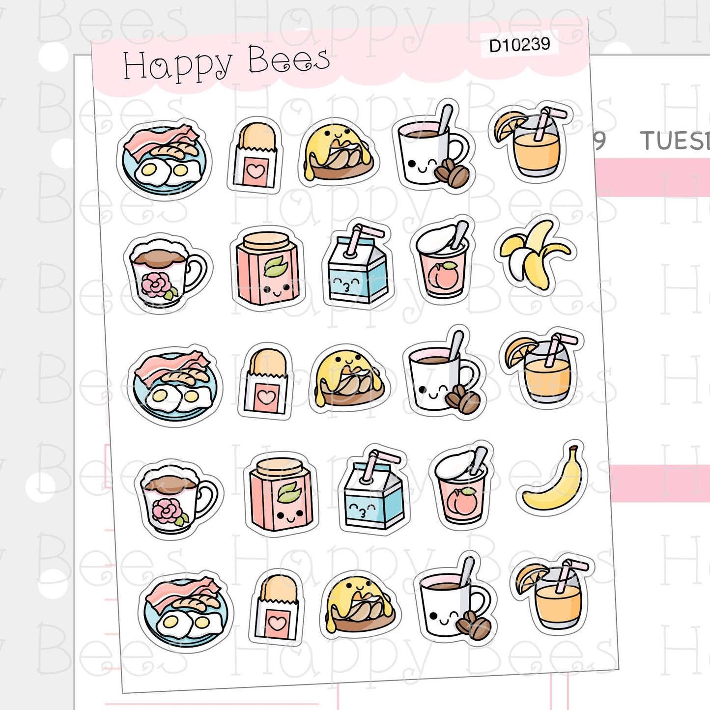 Breakfast Doodles - Cute Food Drinks Planner Stickers D10239