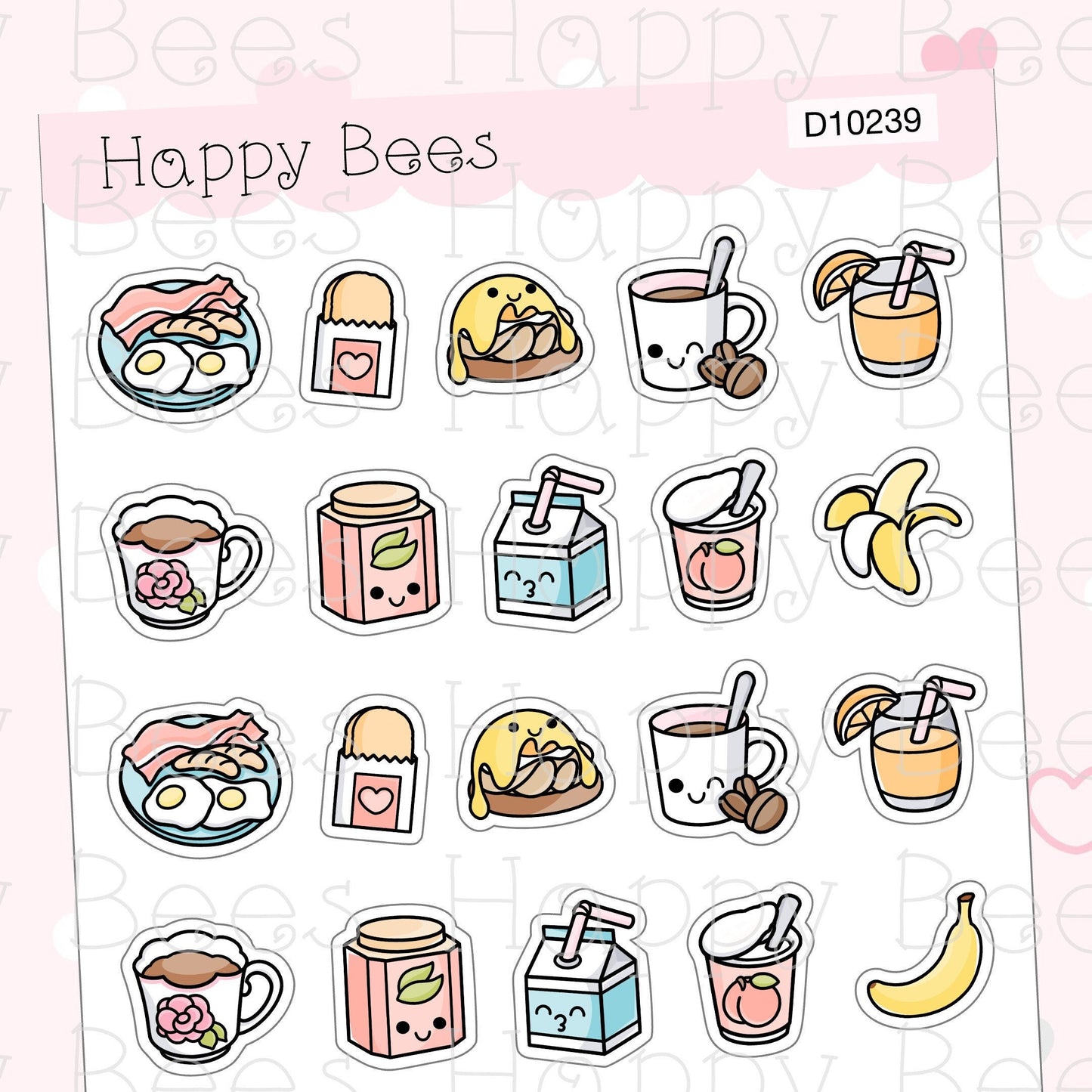 Breakfast Doodles - Cute Food Drinks Planner Stickers D10239