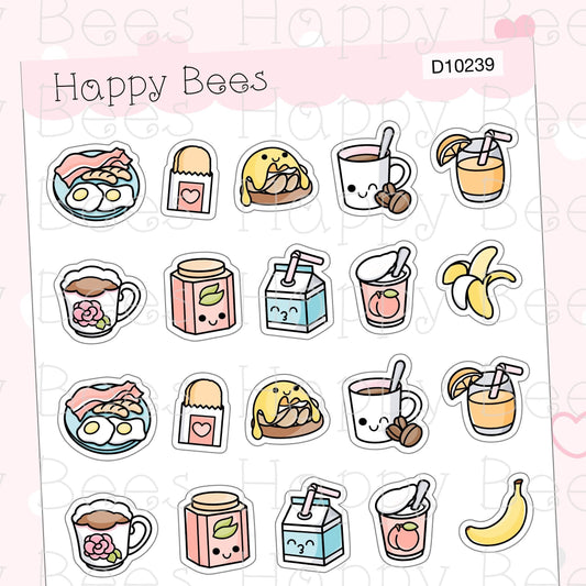 Breakfast Doodles - Cute Food Drinks Planner Stickers D10239