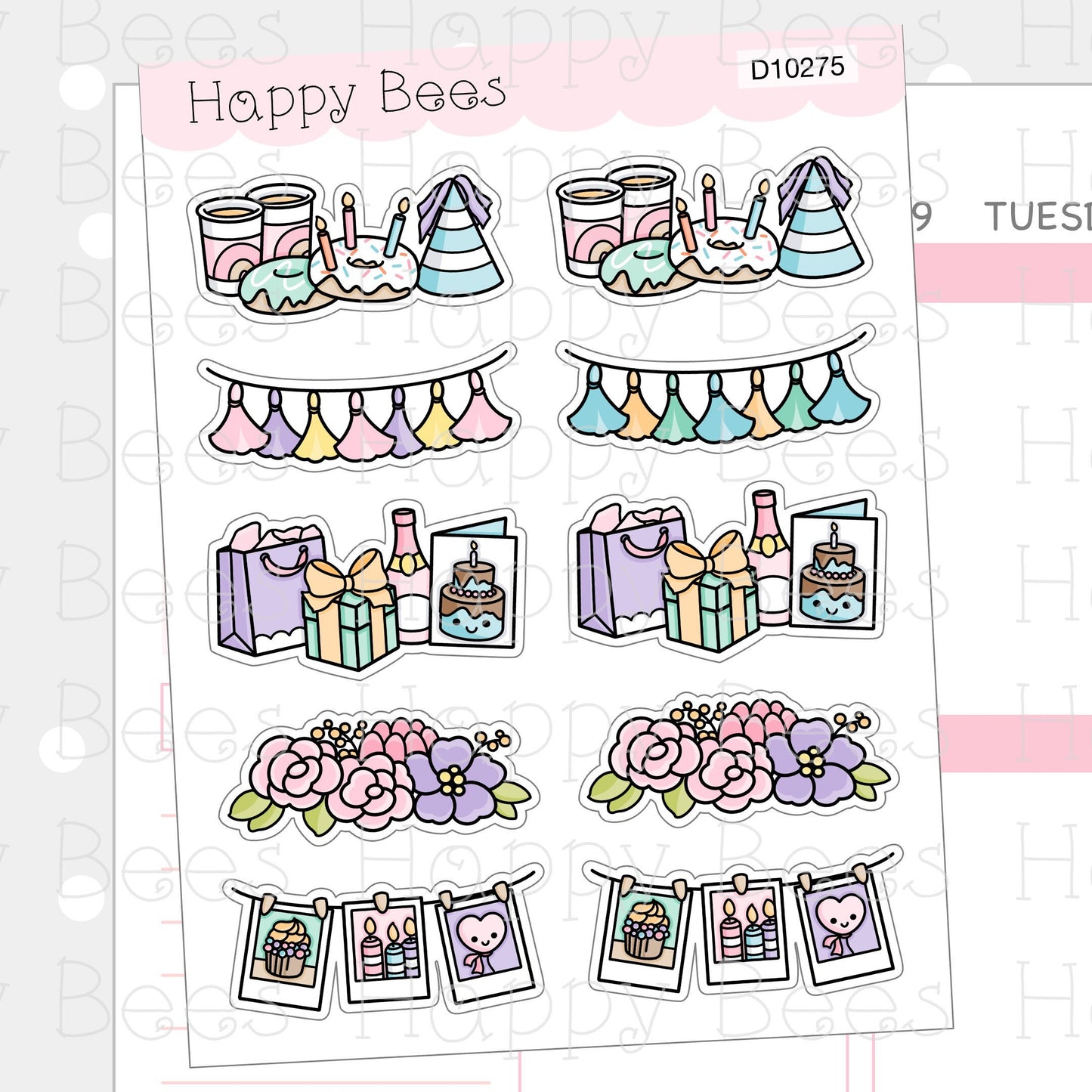 Birthday Dividers  - Cute Doodles Floral Party Planner Stickers D10275