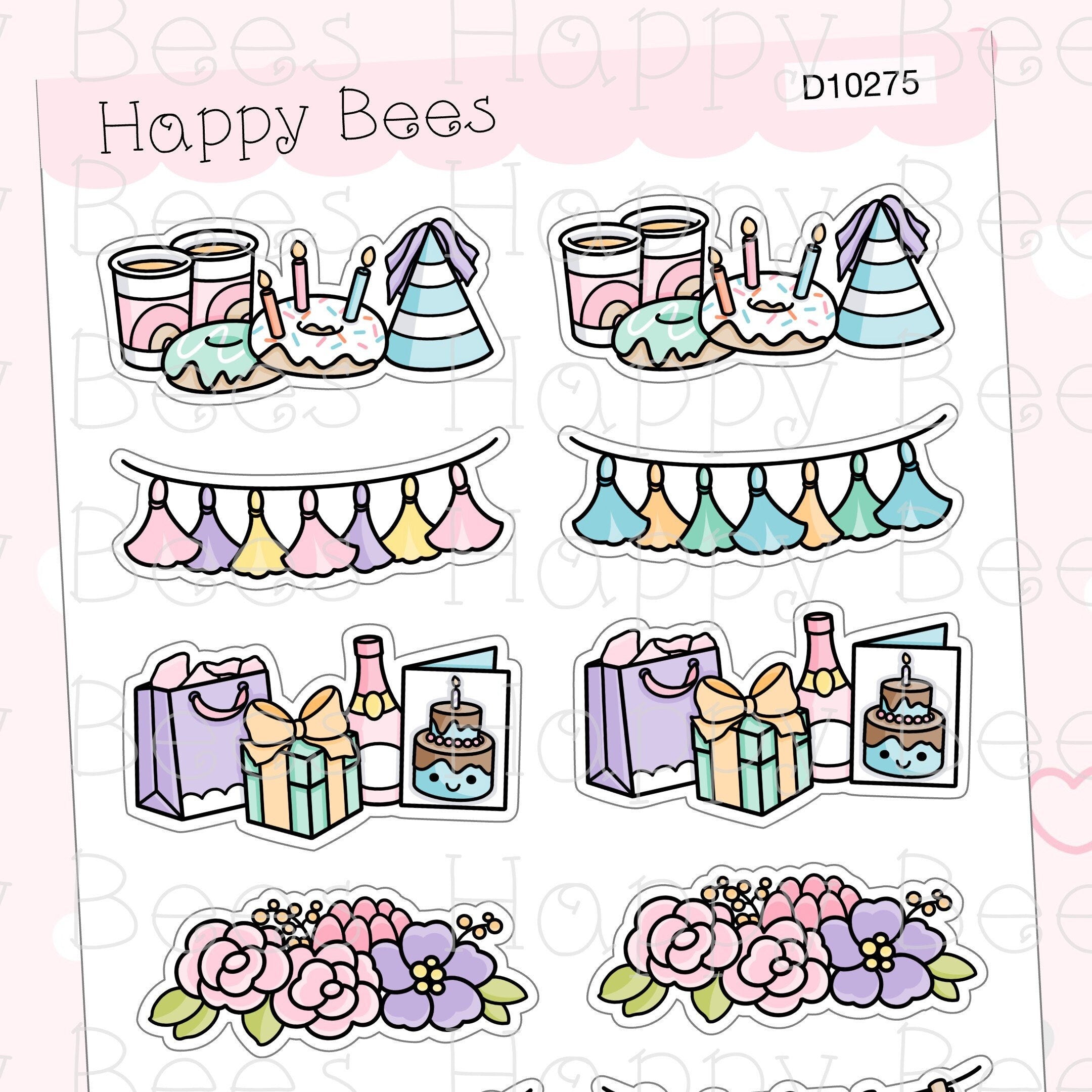 Birthday Dividers - Cute Doodles Floral Party Planner Stickers D10275 ...