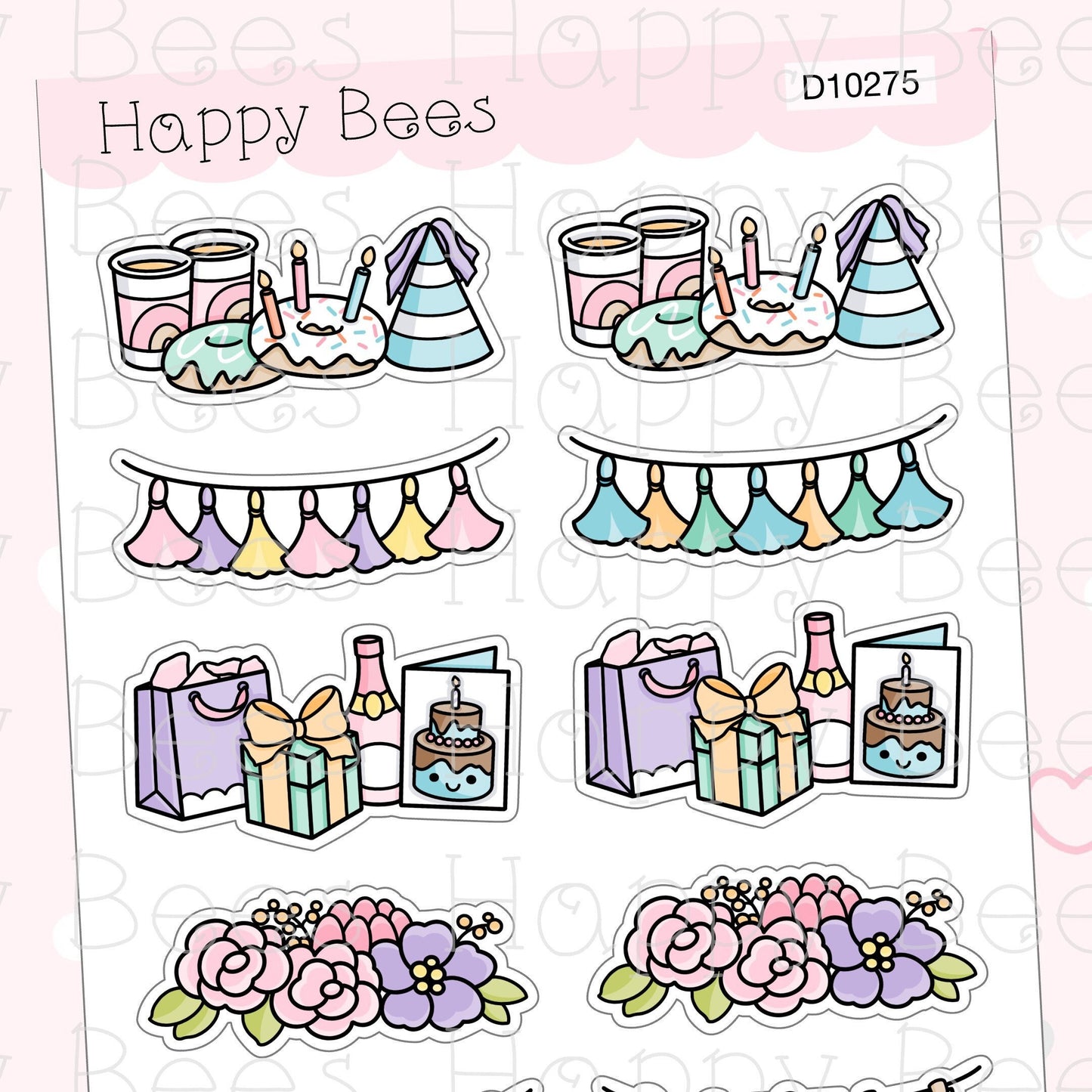 Birthday Dividers  - Cute Doodles Floral Party Planner Stickers D10275