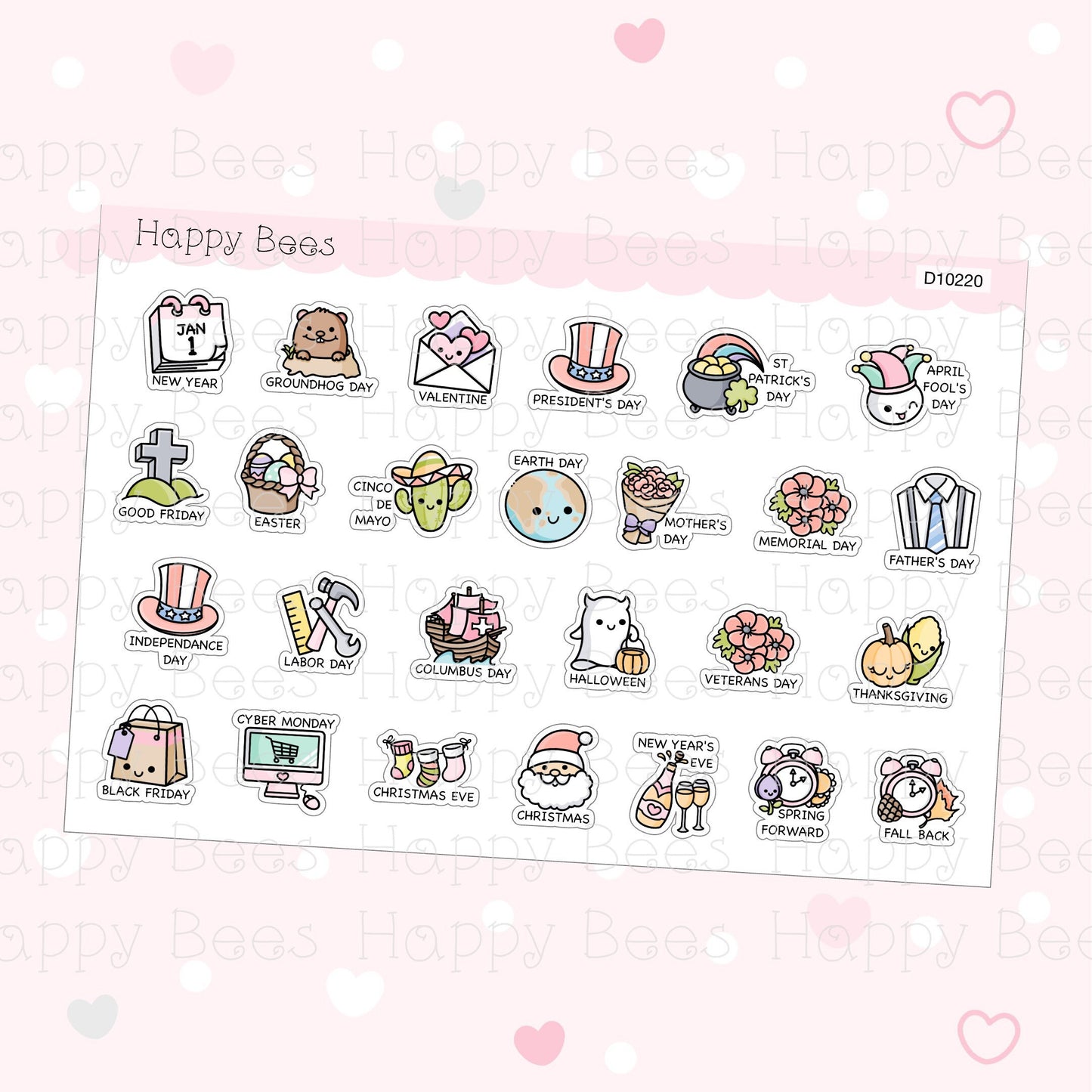 US Festival & Holiday Doodles - Cute Functional Planner Stickers D10220