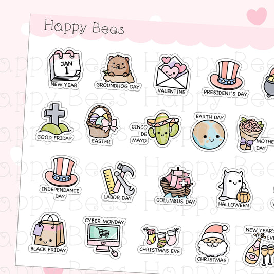 US Festival & Holiday Doodles - Cute Functional Planner Stickers D10220
