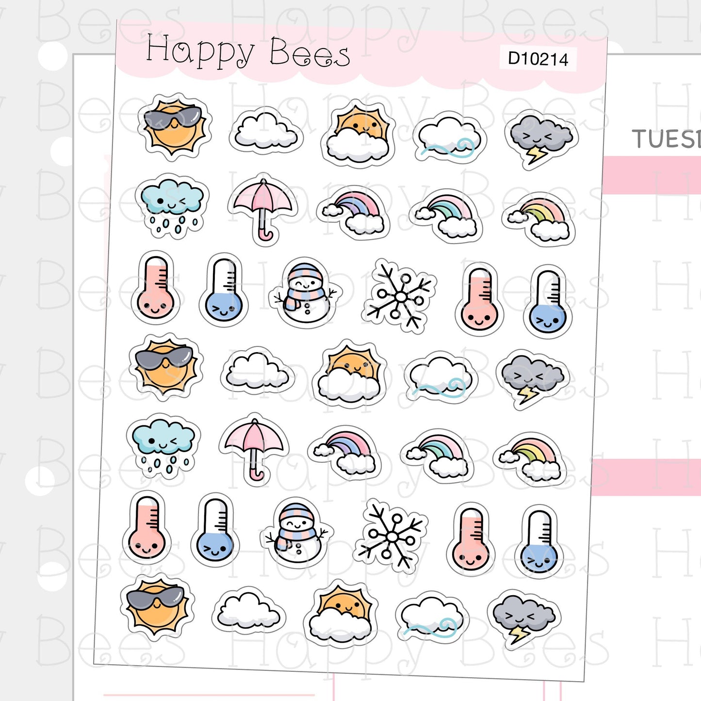 Mini Weather Doodles - Cute Functional Planner Stickers D10214
