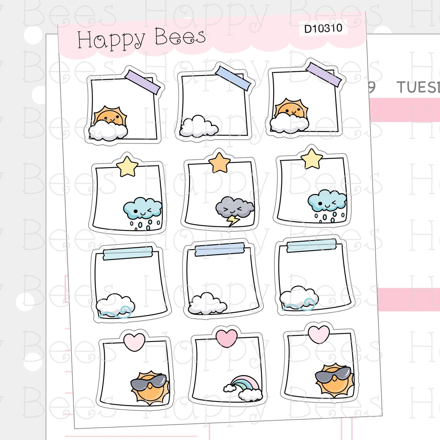 Weather Sticky Notes - Cute Functional Doodles Planner Stickers D10310