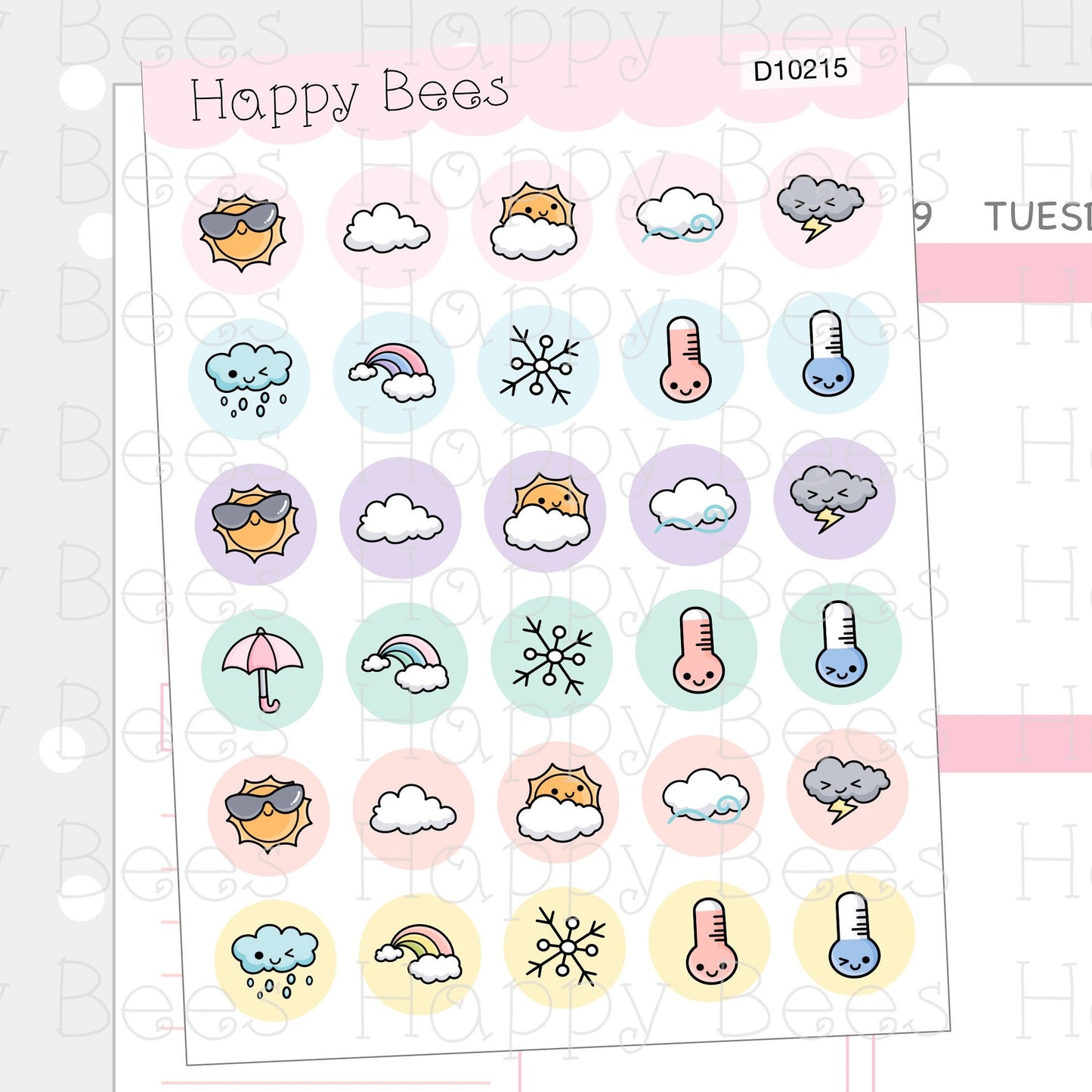 Round Weather Icons - Cute Functional Doodles Planner Stickers D10215