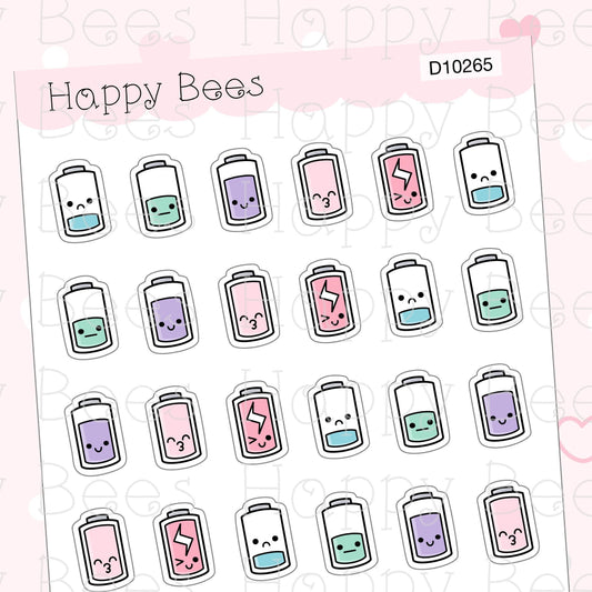 Energy Level Doodles - Cute Battery Planner Stickers D10265