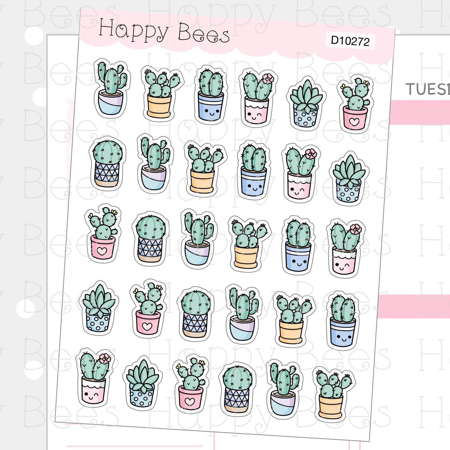 Cactus Plants Doodles - Cute Succulent Planner Stickers D10272