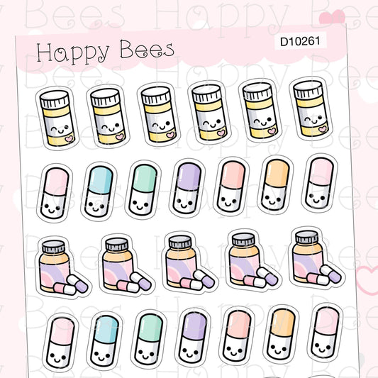 Medication Doodles - Cute Pills Sick Planner Stickers D10261