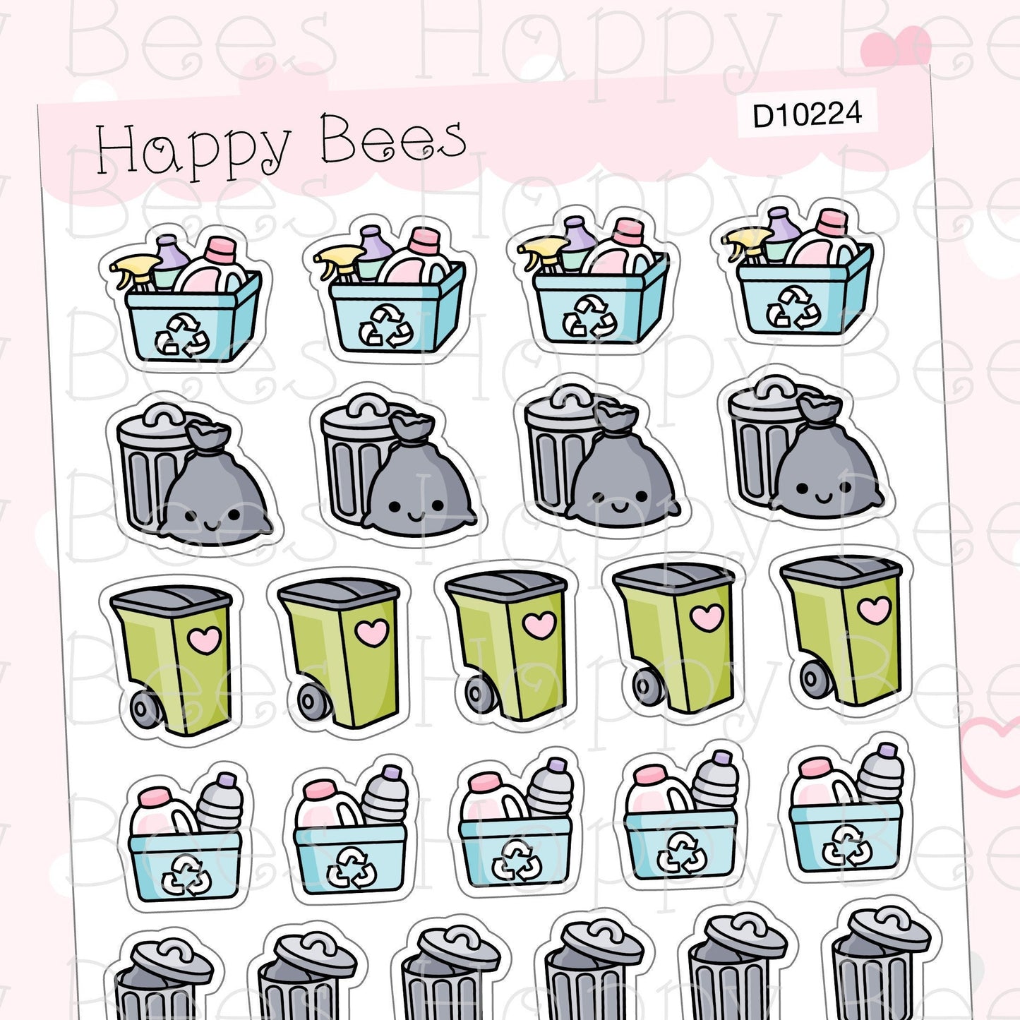 Trash & Recycle Day Doodles Vol. 2 - Cute Chores Housework Planner Stickers D10224