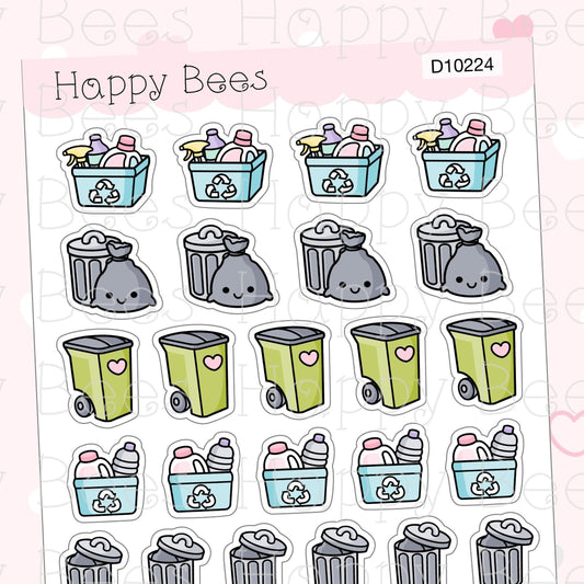 Trash & Recycle Day Doodles Vol. 2 - Cute Chores Housework Planner Stickers D10224
