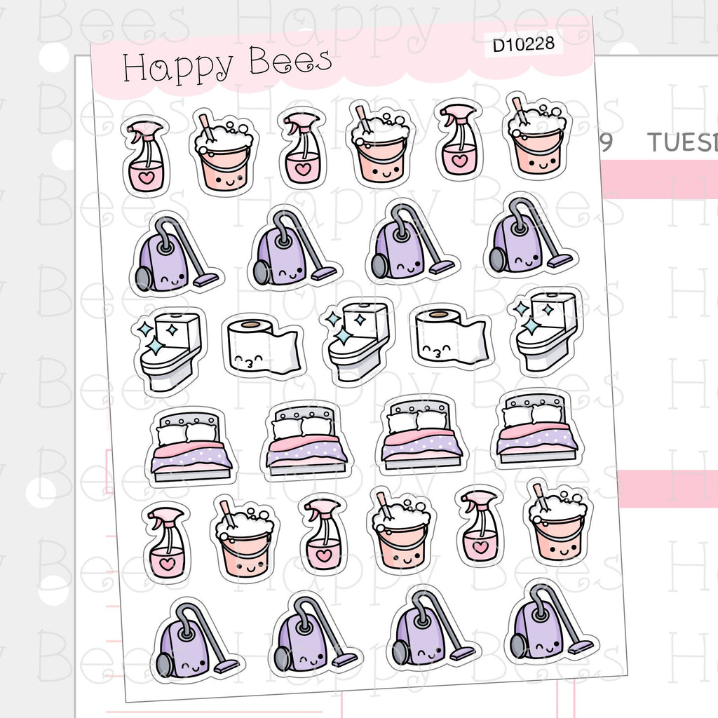 Chores Doodles Vol. 2 - Cute Cleaning Housework Planner Stickers D10228