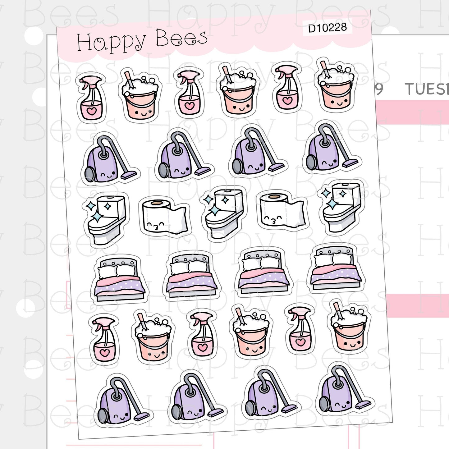 Chores Doodles Vol. 2 - Cute Cleaning Housework Planner Stickers D10228