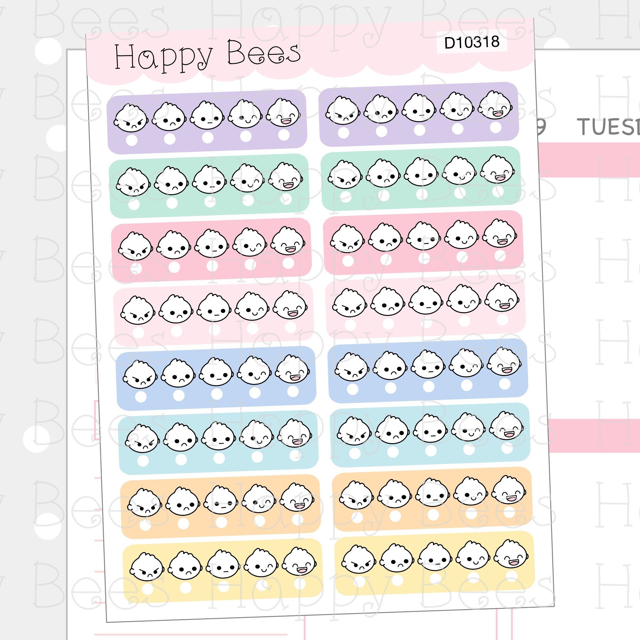 Daily Mood Tracker Boxes - Cute Doodles Health Planner Stickers D10318