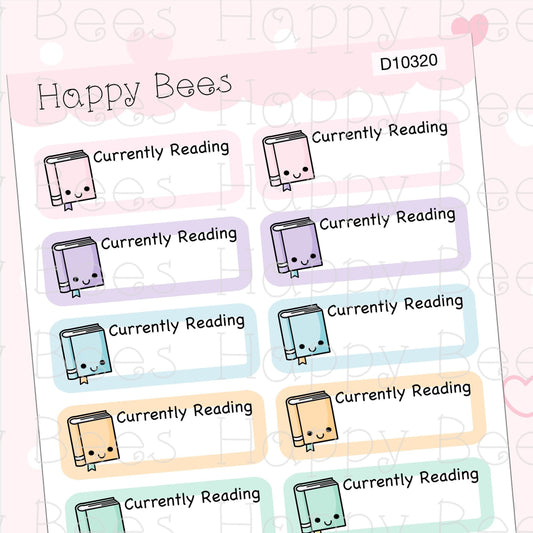 Currently Reading Boxes - Cute Book Doodles Planner Stickers D10320