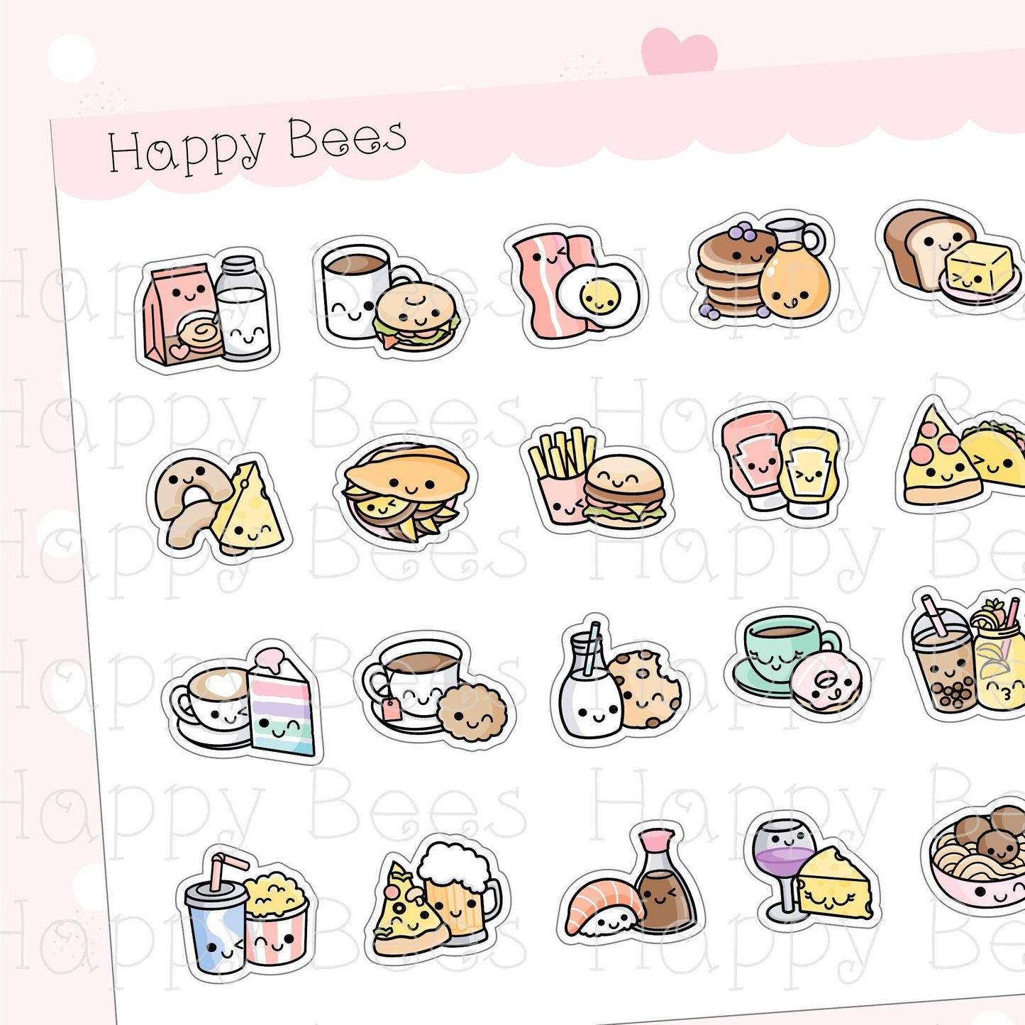 Perfect Pair Doodles - Cute Food Drinks Couples Planner Stickers D10234